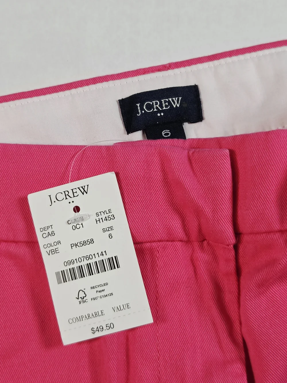 J. Crew Pink Tailored Womens 6 Chino Shorts Slash Pockets Cotton